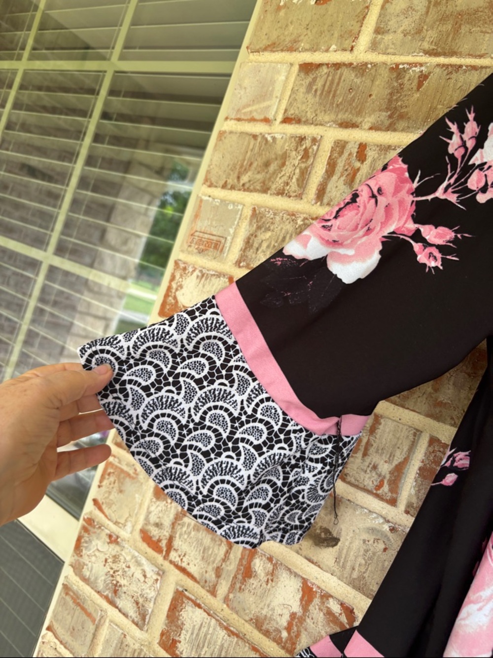 Avenue Black with Pink Rose Print Ruffle Sleeve Border Tunic - Picture 3 of 8